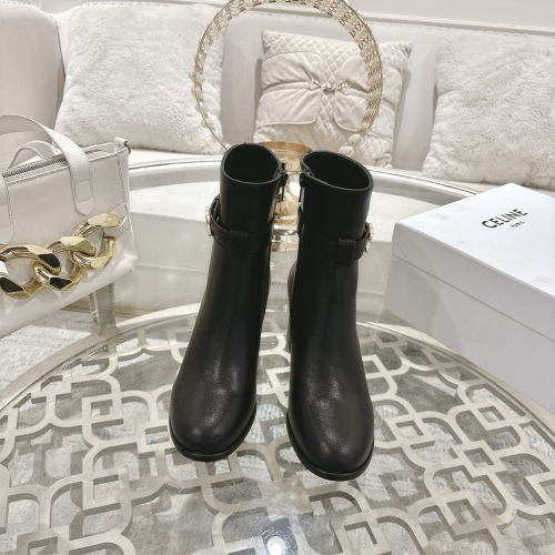 Celine Women's Black Leather Lug Heeled Ankle Boots With Buckle Detail 41 Celine Women's Black Leather Lug Heeled Ankle Boots With Buckle Detail