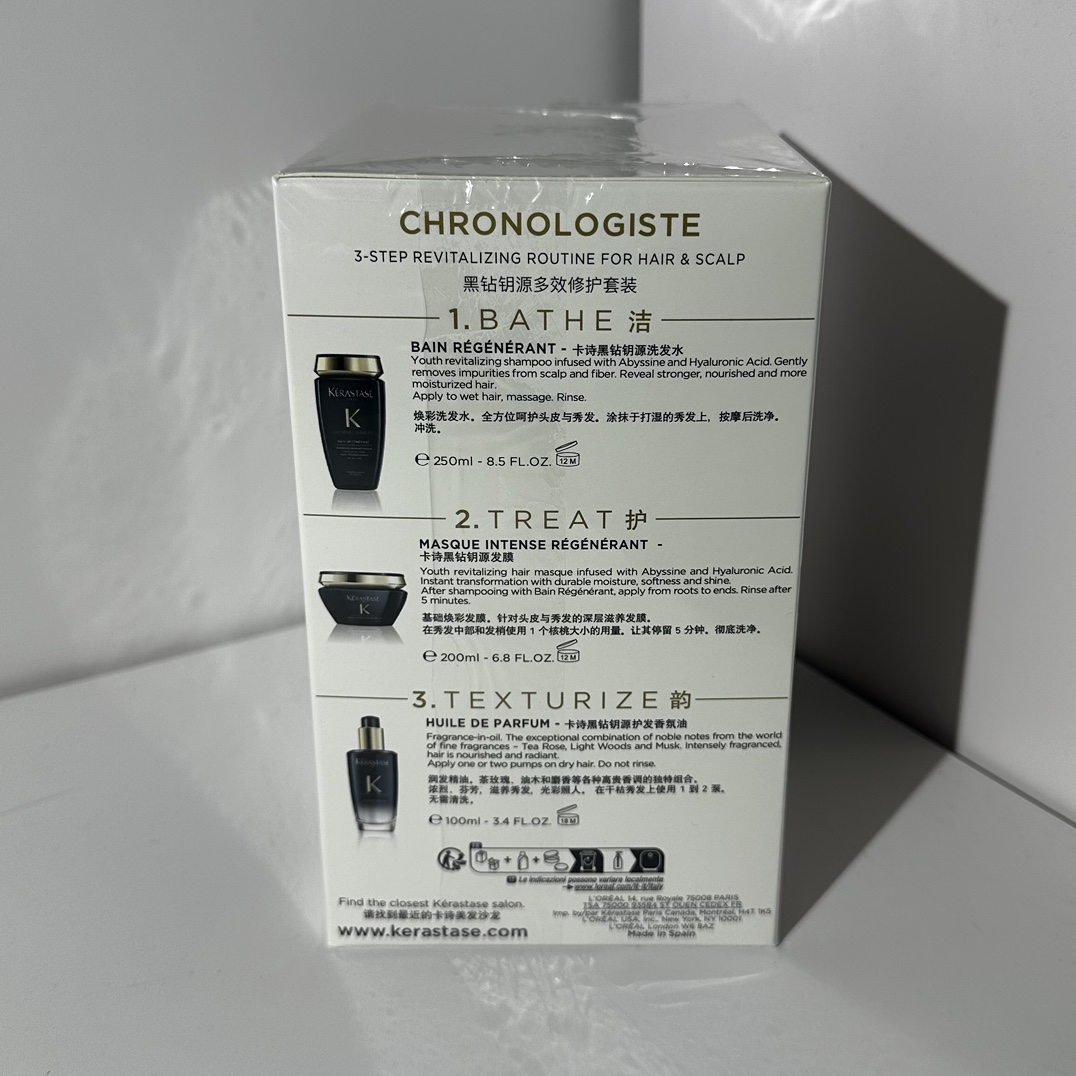 150💰
卡诗黑钻三件套24版！内含：鱼子酱洗发水250ml，护发精油100ml，发膜200ml。