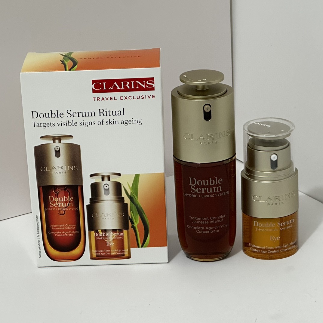 100！ Nuevo set de dos piezas de Clarins Double Serum, incluye: nuevo suero Double Serum 50ml + contorno de ojos Double …