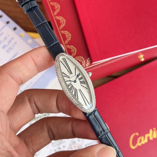 Cartier Baignoire Allongée Medium Size Diamond Bezel Blue Leather Strap Watch 1 Cartier Baignoire Allongée Medium Size Diamond Bezel Blue Leather Strap Watch