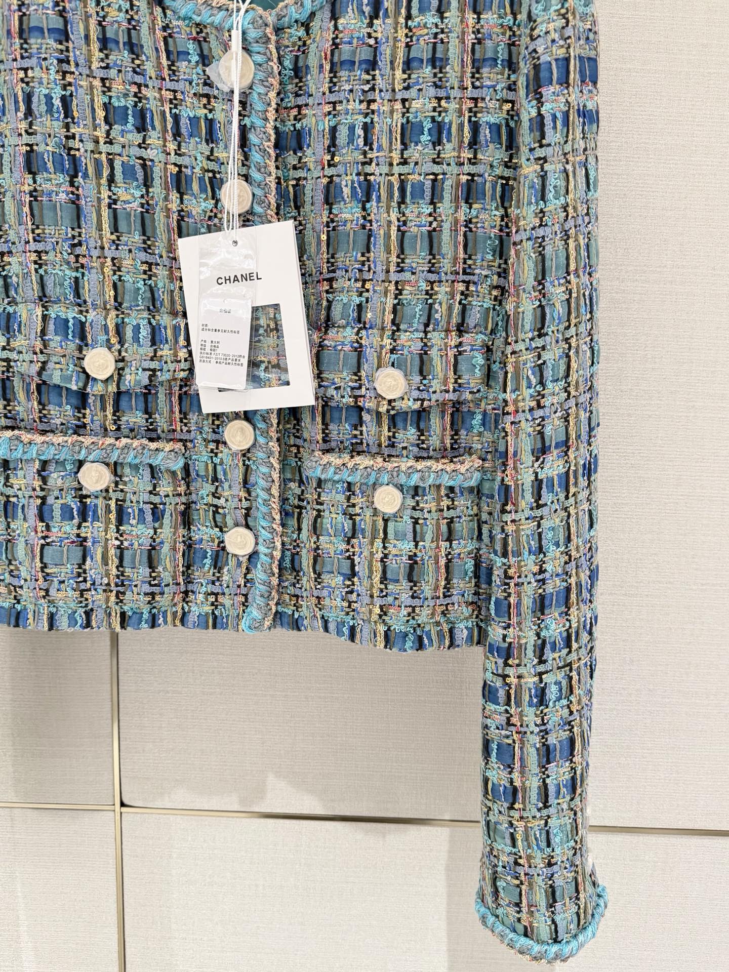Chanel Blue Tweed Round Neck Cropped Jacket