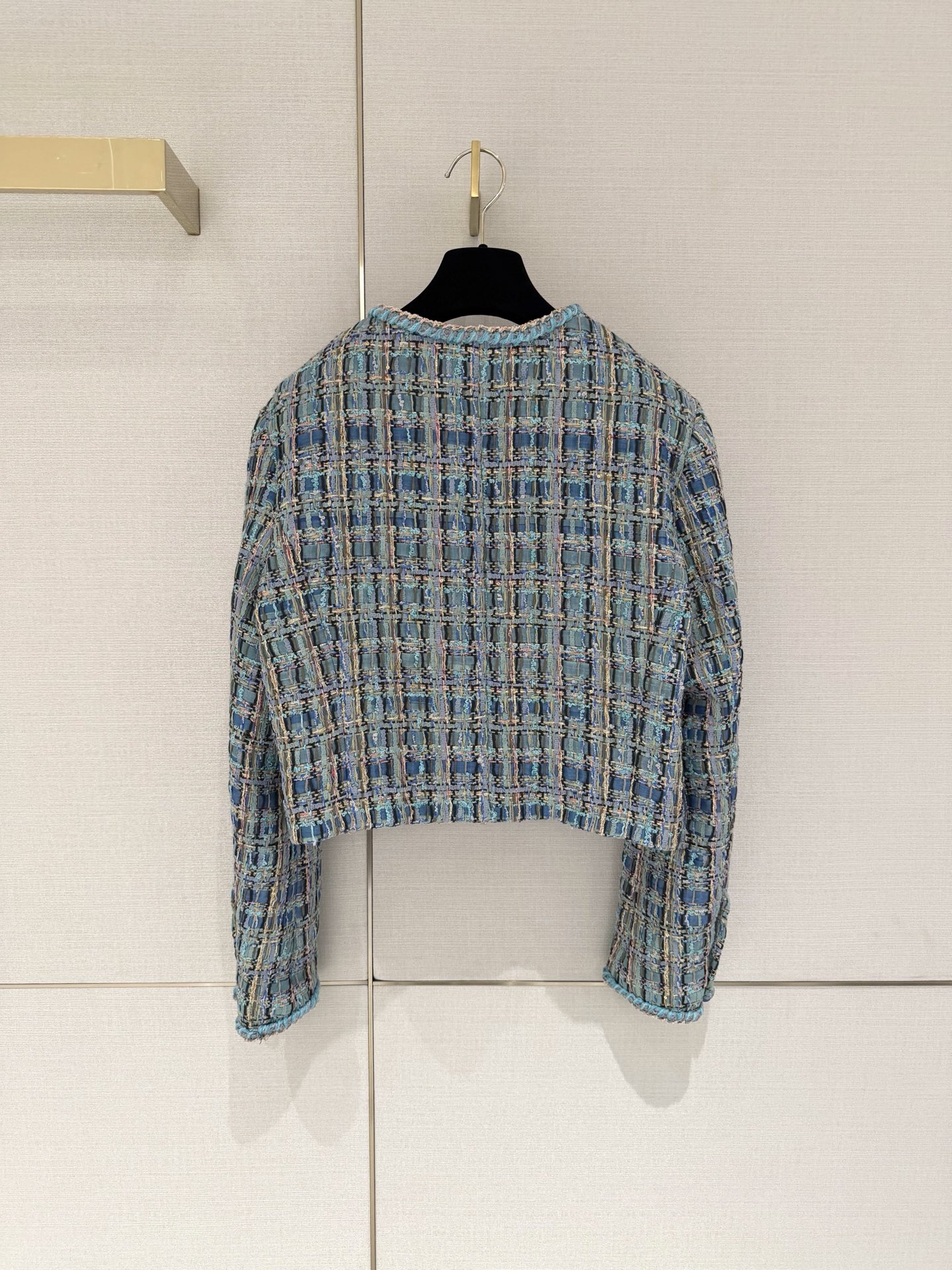 Chanel Blue Tweed Round Neck Cropped Jacket