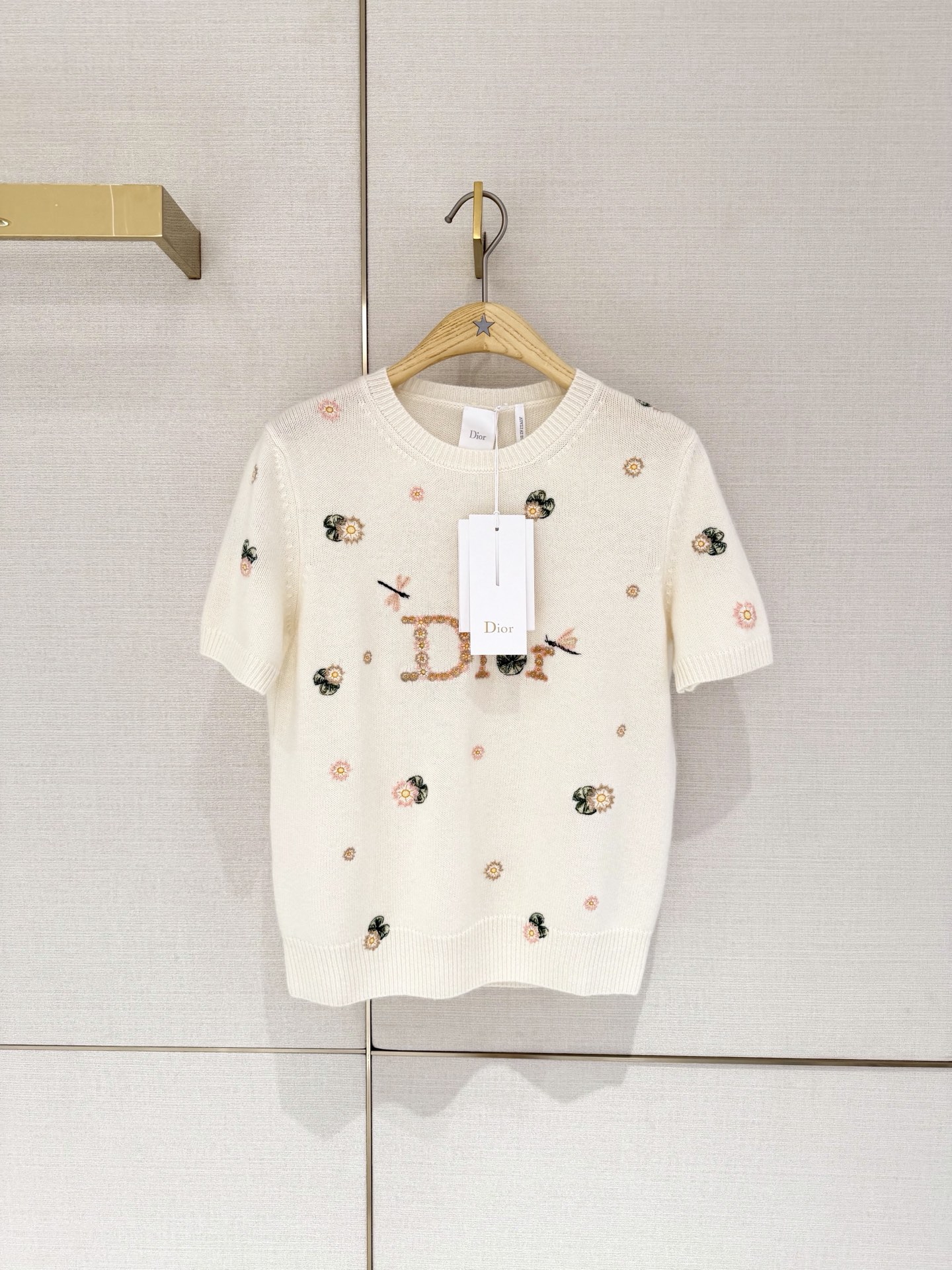 Dior Cream Floral Logo Knit Top