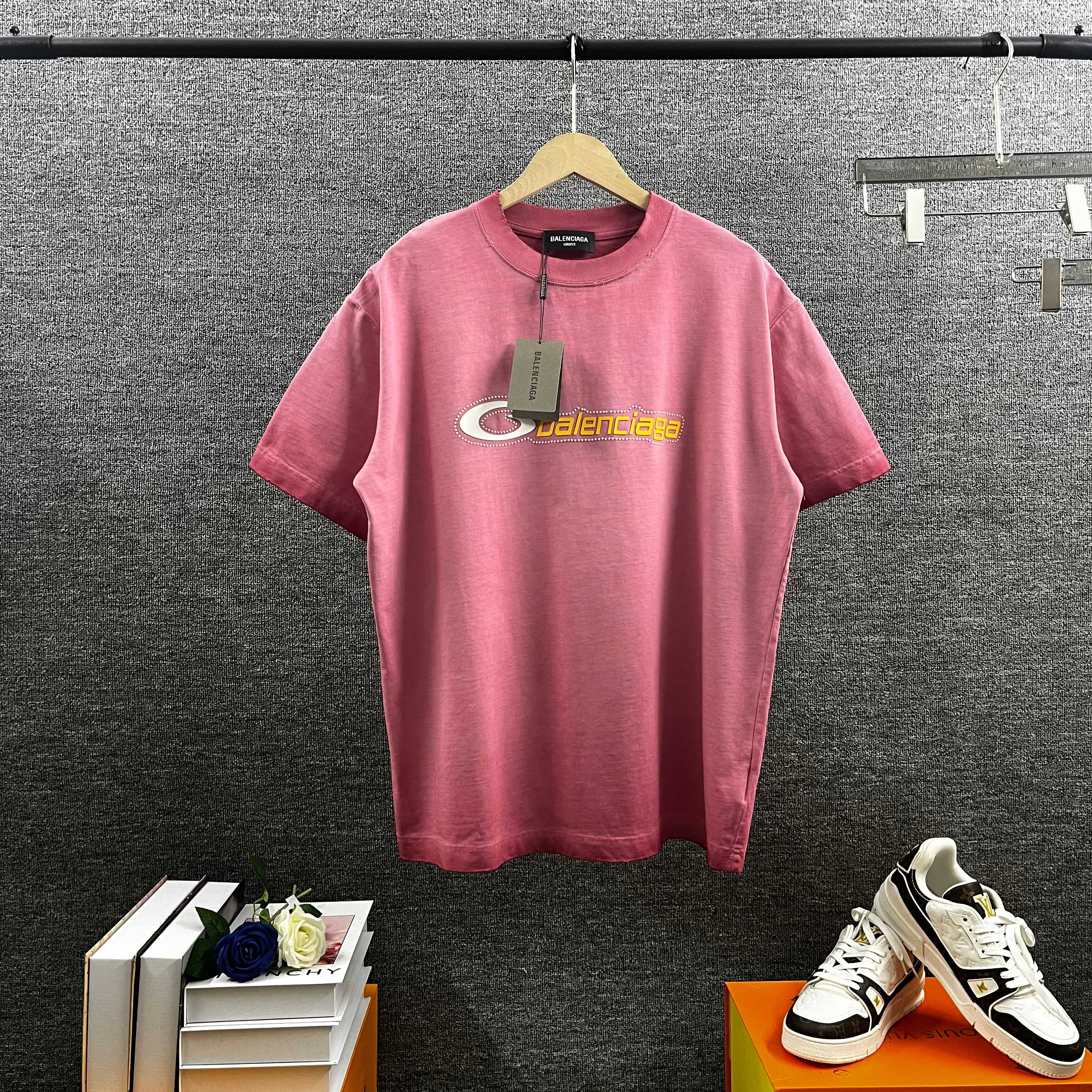 P90 BAL*Paris*Balenciaga 2025 primavera/verano nueva temporada, lavado y desgastado con teñido en degradado, letras con…