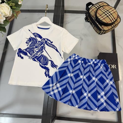 Burberry Kids' White T-Shirt & Blue Check Skirt Set - Sizes 100-160cm 1 Burberry Kids' White T-Shirt & Blue Check Skirt Set - Sizes 100-160cm