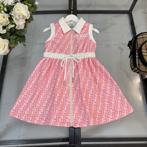 Fendi Girls' Pink FF Logo Print Dress with Zip Front & Cotton Lining 1 Fendi Girls' Pink FF Logo Print Dress with Zip Front & Cotton Lining