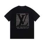 Louis Vuitton Clothing T-Shirt Black White Printing Unisex Cotton Fashion Short Sleeve