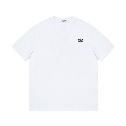 Celine Unisex Embroidered Logo Heavyweight Cotton Tee - Short Sleeve 1 Celine Unisex Embroidered Logo Heavyweight Cotton Tee - Short Sleeve