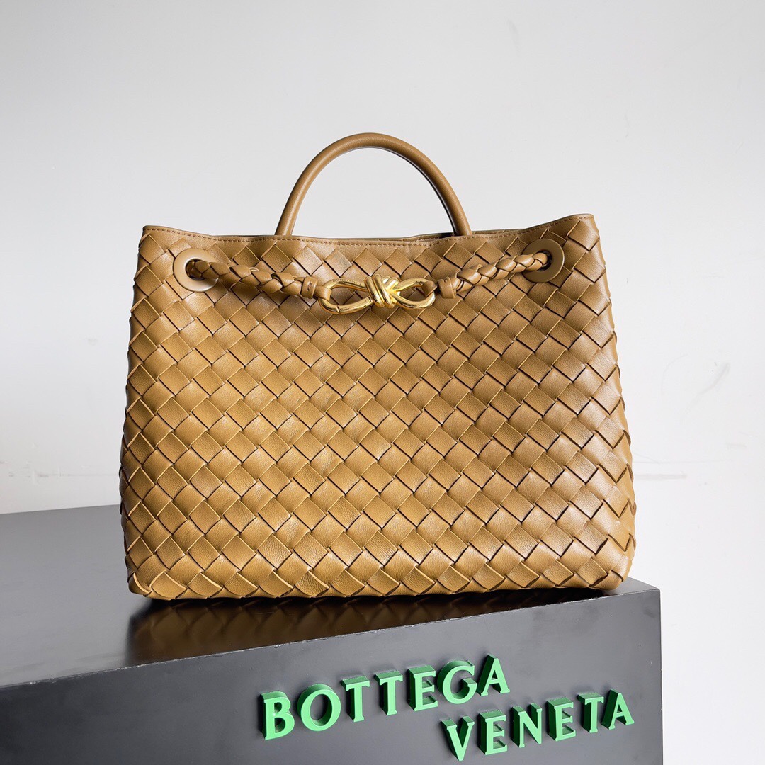 BV的新款Andiamo出货真的实火Bottega Veneta 本季推出的新款Andiamo编织手袋真的是火遍全球！！海内外明星纷纷上身，奥斯卡影后杨紫琼都带它出街，宋佳、崔雅拉、俞飞鸿、三吉彩花、Rosie Hunting-Whiteley 、吉冈里帆等等都pick过这款的包包，经典百搭很显气质，而且包包容量也很大，日常通勤非常方便！！多种背法，肩带可自己调节，原厂小羊皮手感柔软细腻，中性风格的打造，打破性别界限带来更实用、更持久的使用体验\n兼具优雅与休闲风格的Andiamo完美诠释“时尚老钱风”的本貌\n  尺寸：xx。WZ