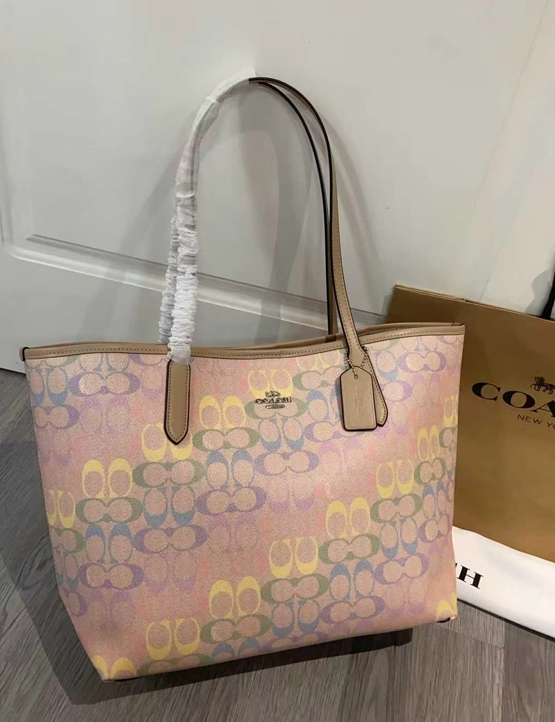 Coach New model for 2026 Year of the Horse. Rainbow tote bag, rainbow print CDA93 on the front, awesome! The reverse side is solid color, simple