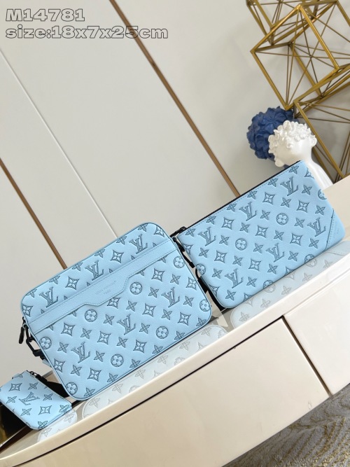 Louis Vuitton Trio Messenger Bag Monogram Shadow Leather Blue M14781 1 Louis Vuitton Trio Messenger Bag Monogram Shadow Leather Blue M14781