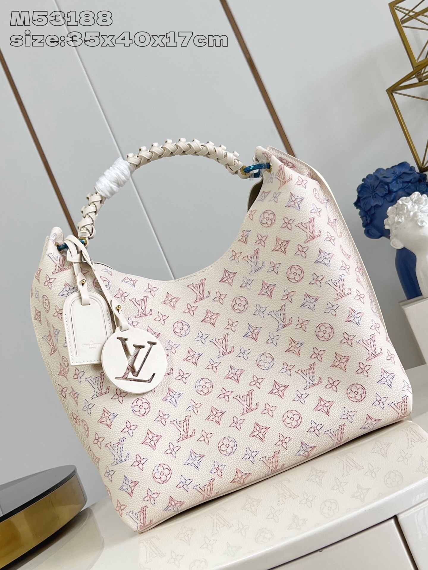 Louis Vuitton Carmel Hobo Bag: Taurillon Leather, Cream White, Braided Handle