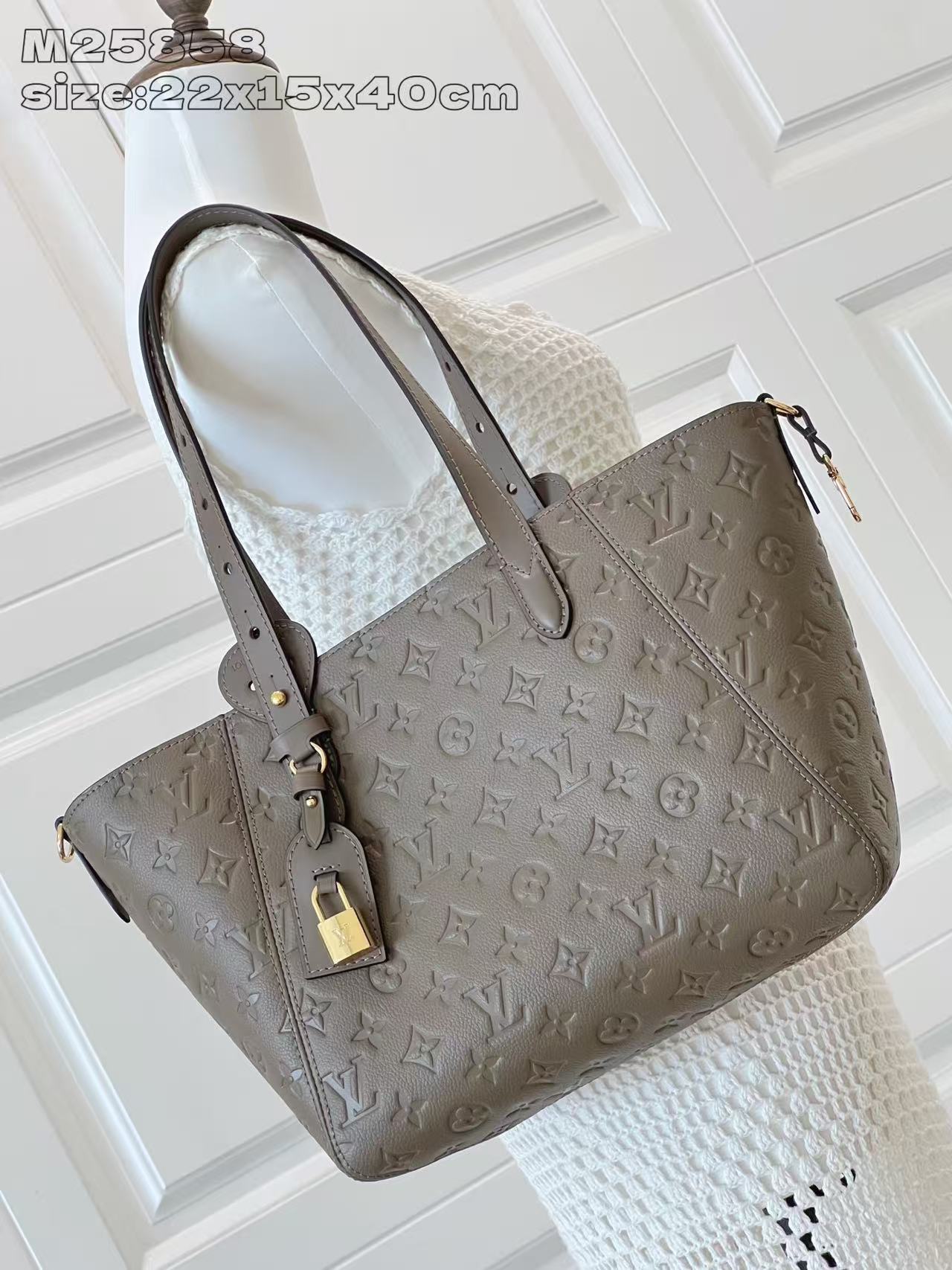Louis Vuitton Embossed Leather Tote Bag - Gray, Stylish & Versatile