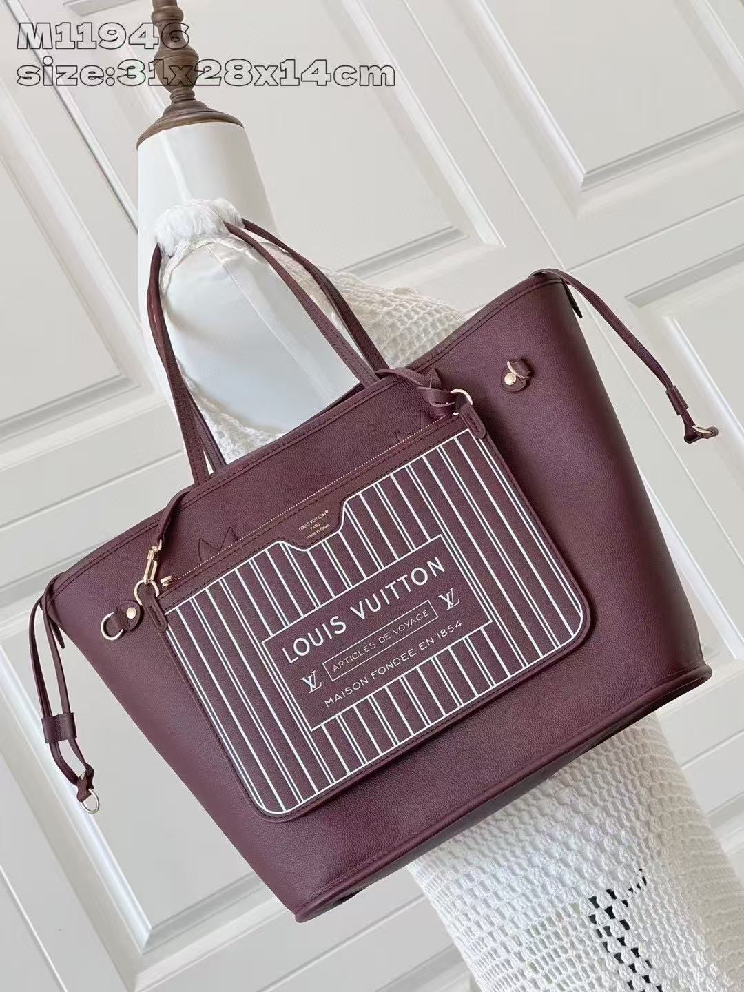 Louis Vuitton Purple Red Leather Tote Bag Purse Shoulder Bag for Women