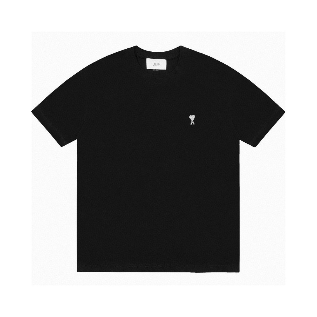 Ami De Coeur Black Cotton T-Shirt with Silver Thread Embroidery