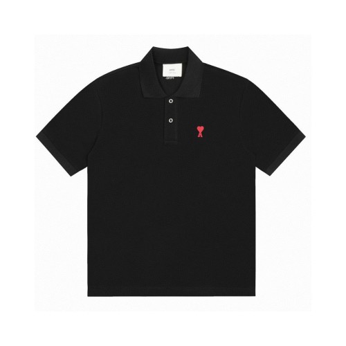 AMI Paris Classic Red Heart Embroidered Short Sleeve Polo Shirt 1 AMI Paris Classic Red Heart Embroidered Short Sleeve Polo Shirt