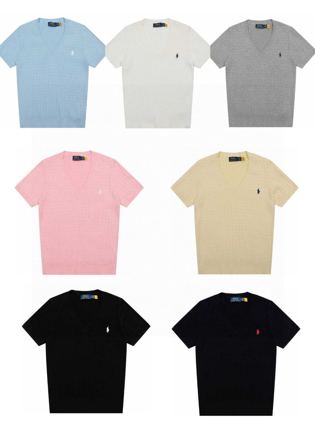 Ralph Lauren Women's V-Neck Cable Knit T-Shirt with Embroidered Logo