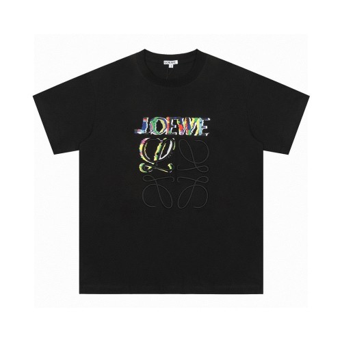 Loewe 25SS Men's Black Cotton T-Shirt with Embroidered Logo, Casual Style 1 Loewe 25SS Men's Black Cotton T-Shirt with Embroidered Logo, Casual Style