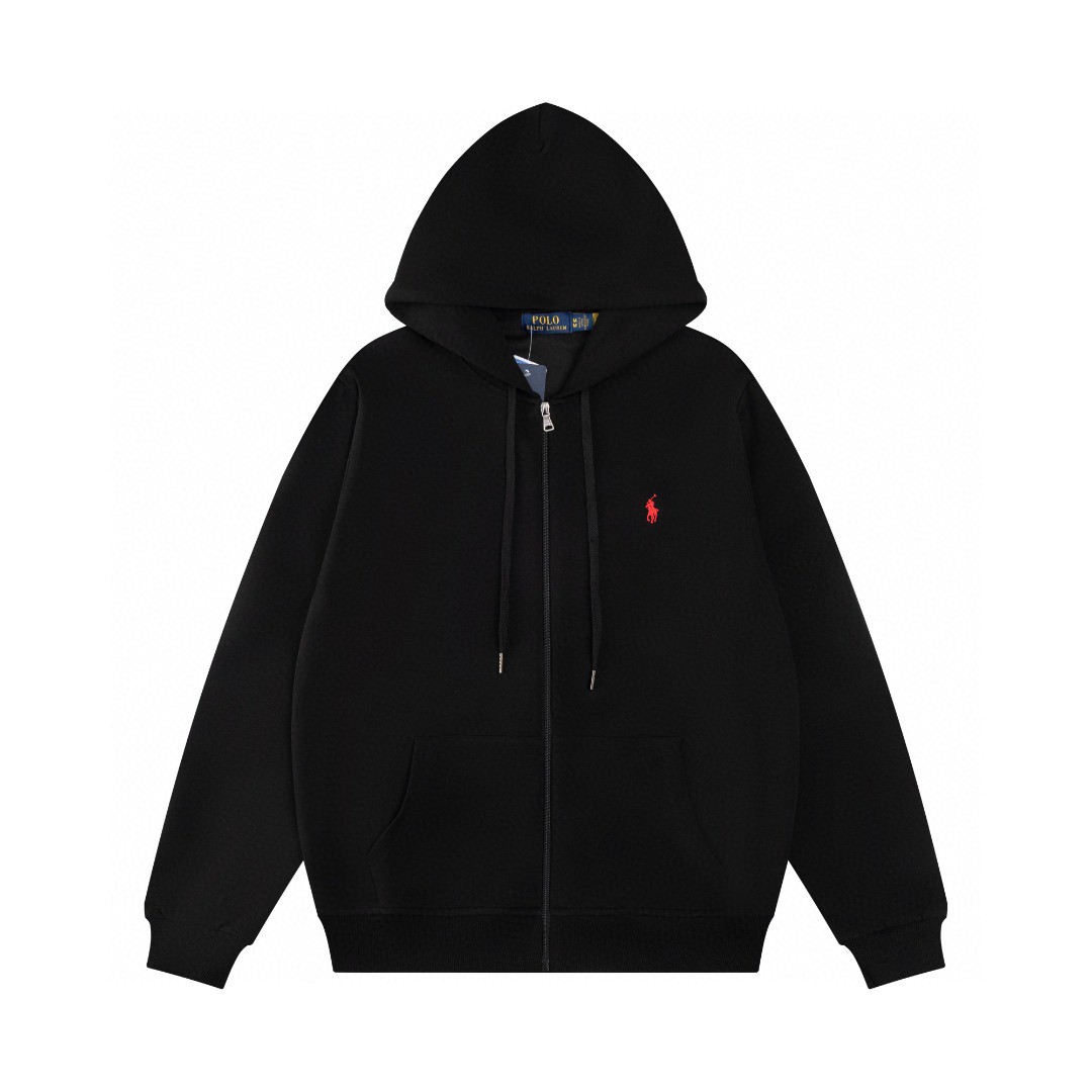 Ralph Lauren Classic Full-Zip Fleece Hoodie Sweatshirt with Pony Logo