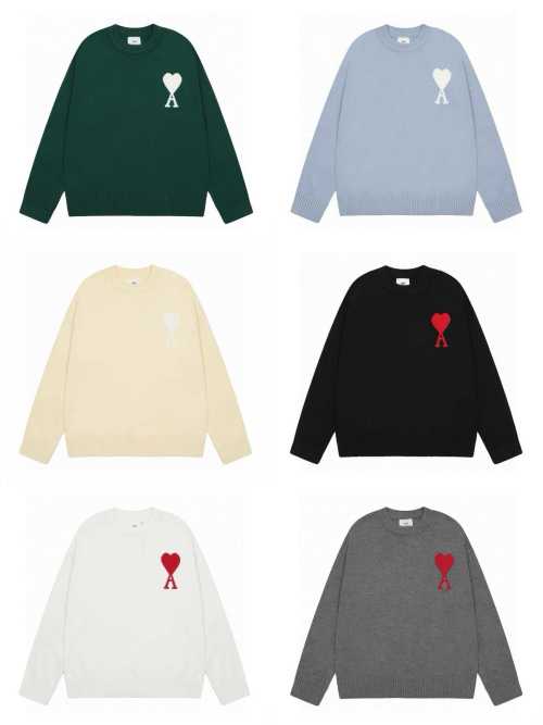 Products 17 AMI Paris Classic Heart Logo Crew Neck Sweater - Soft Wool Blend Knitwear