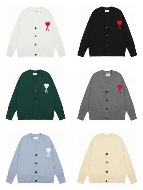 AMI Paris Classic Fit Cardigan with Ami de Coeur Patch 1 AMI Paris Classic Fit Cardigan with Ami de Coeur Patch