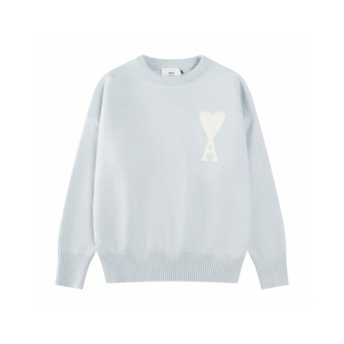 AMI De Coeur Sweater - Classic Fit, Lightweight Wool Blend, Sky Blue 1 AMI De Coeur Sweater - Classic Fit, Lightweight Wool Blend, Sky Blue