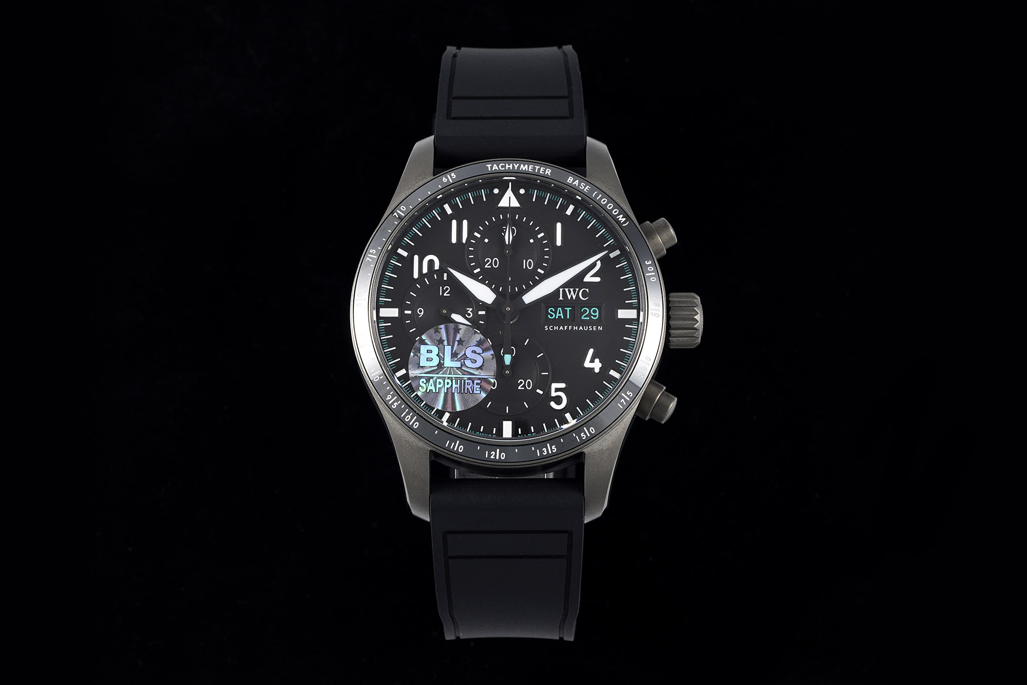 IWC Réplica
 Reloj Negro Azul Incrustados con diamantes Caucho Cinturón de Goma