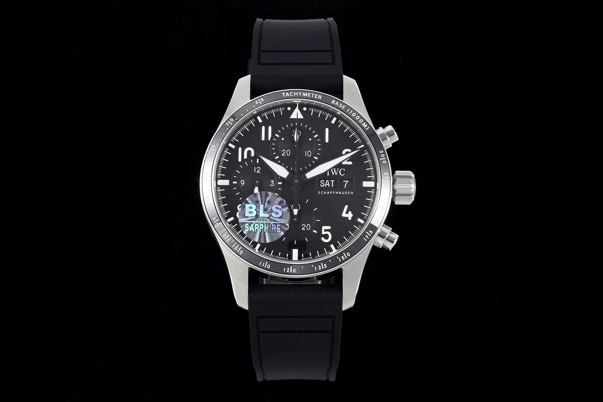 IWC Reloj CONTADA CALIDAD
 Negro Azul Incrustados con diamantes Caucho Cinturón de Goma