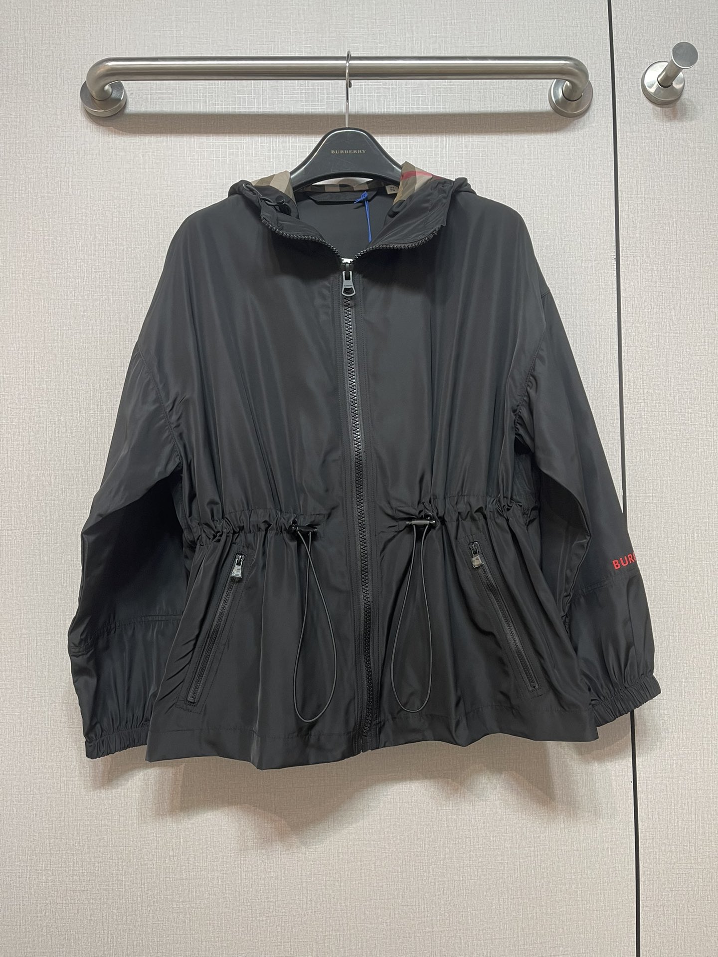 Burberry Lightweight Nylon Hooded Jacket, Windbreaker, Drawstring Waist