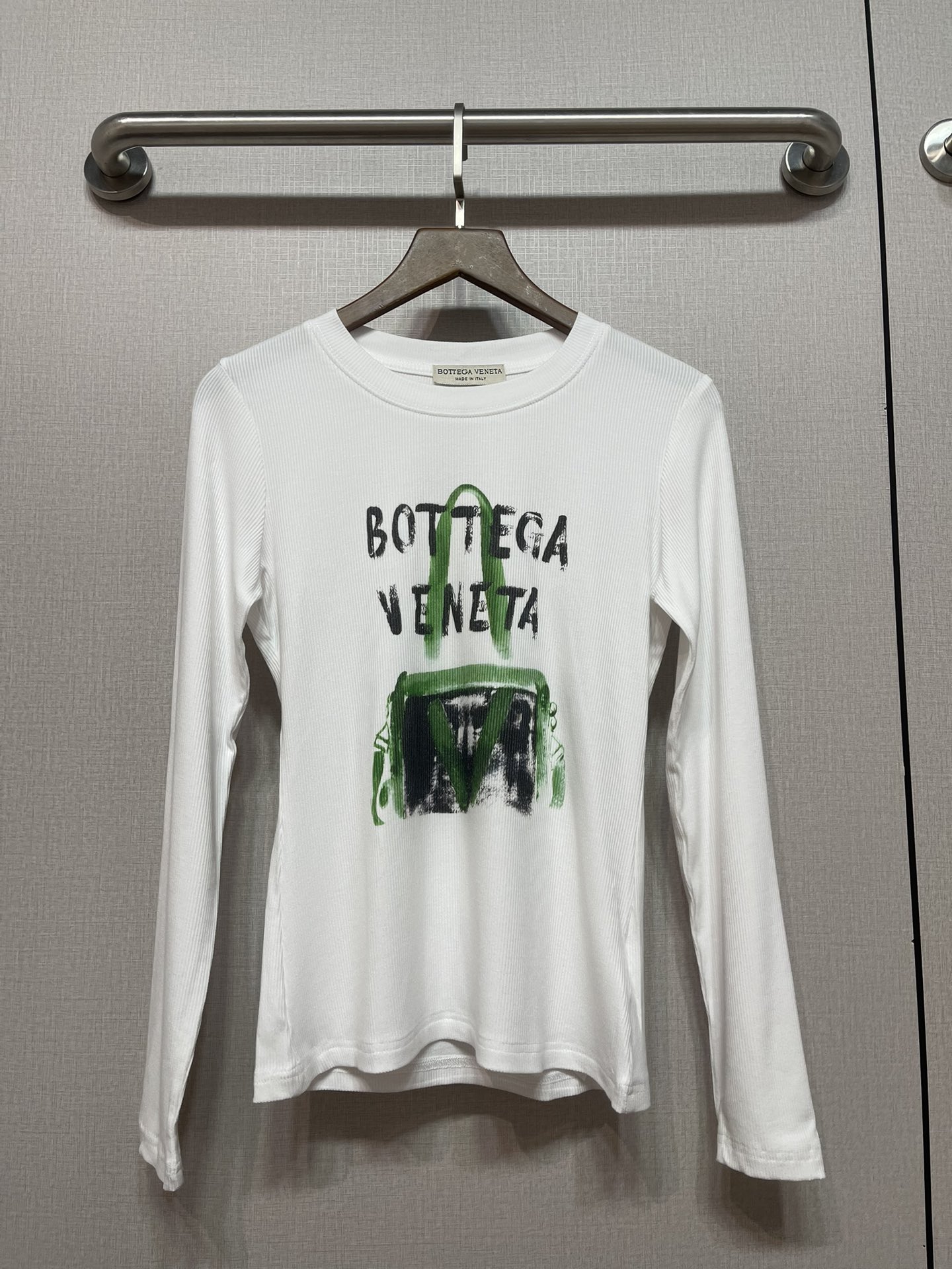 Bottega Veneta White Hand-Painted Bag Print Long Sleeve Top