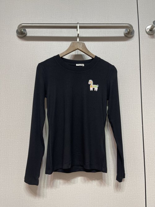 Miu Miu Horse Patch Long Sleeve Top - Elegant & Comfortable Cotton Tee 1 Miu Miu Horse Patch Long Sleeve Top - Elegant & Comfortable Cotton Tee