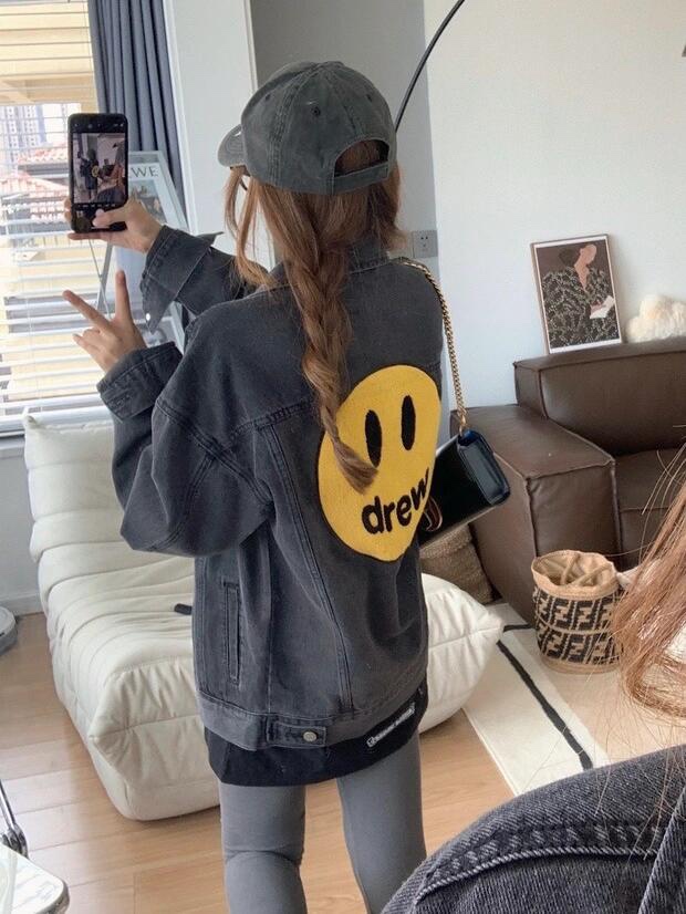 Drew House Denim Jacket with Smiley Face, Justin Bieber Inspired Design. 4 i1732293672 9070 7
