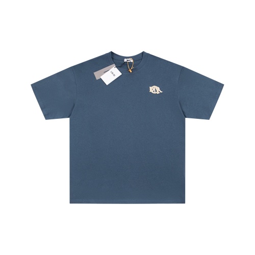 Dior Logo Embroidered Blue Cotton T-Shirt, Short Sleeve, Casual Style 1 Dior Logo Embroidered Blue Cotton T-Shirt, Short Sleeve, Casual Style