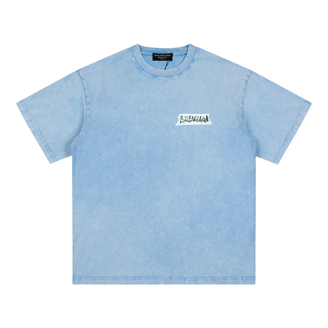 P115 Camiseta de manga corta nueva de París*世家, tejido de algodón puro con proceso de lavado a la piedra, simple, moder…