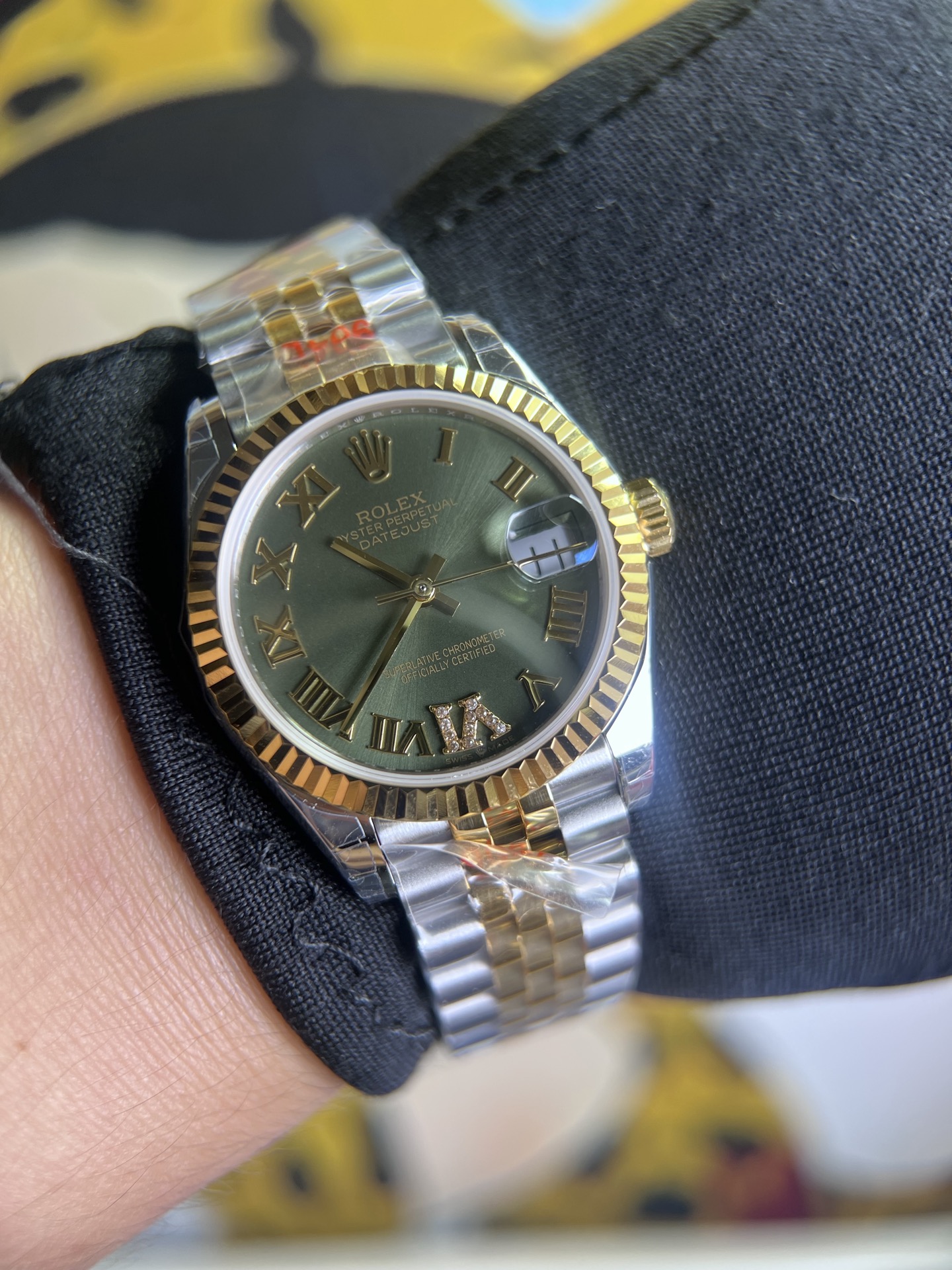 NO:944268,GS inter gold Roman green log,19860909GS 间金罗马绿日志,,Watch