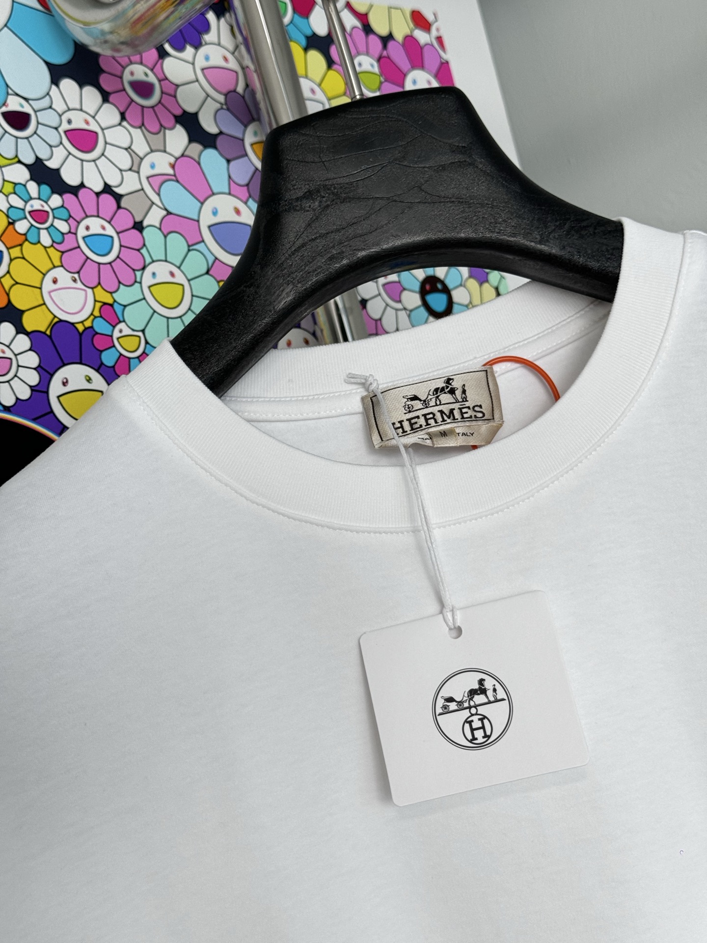 Hermès 爱马仕 皮革贴饰短袖｜定制奥棉精梳·浇洗工艺