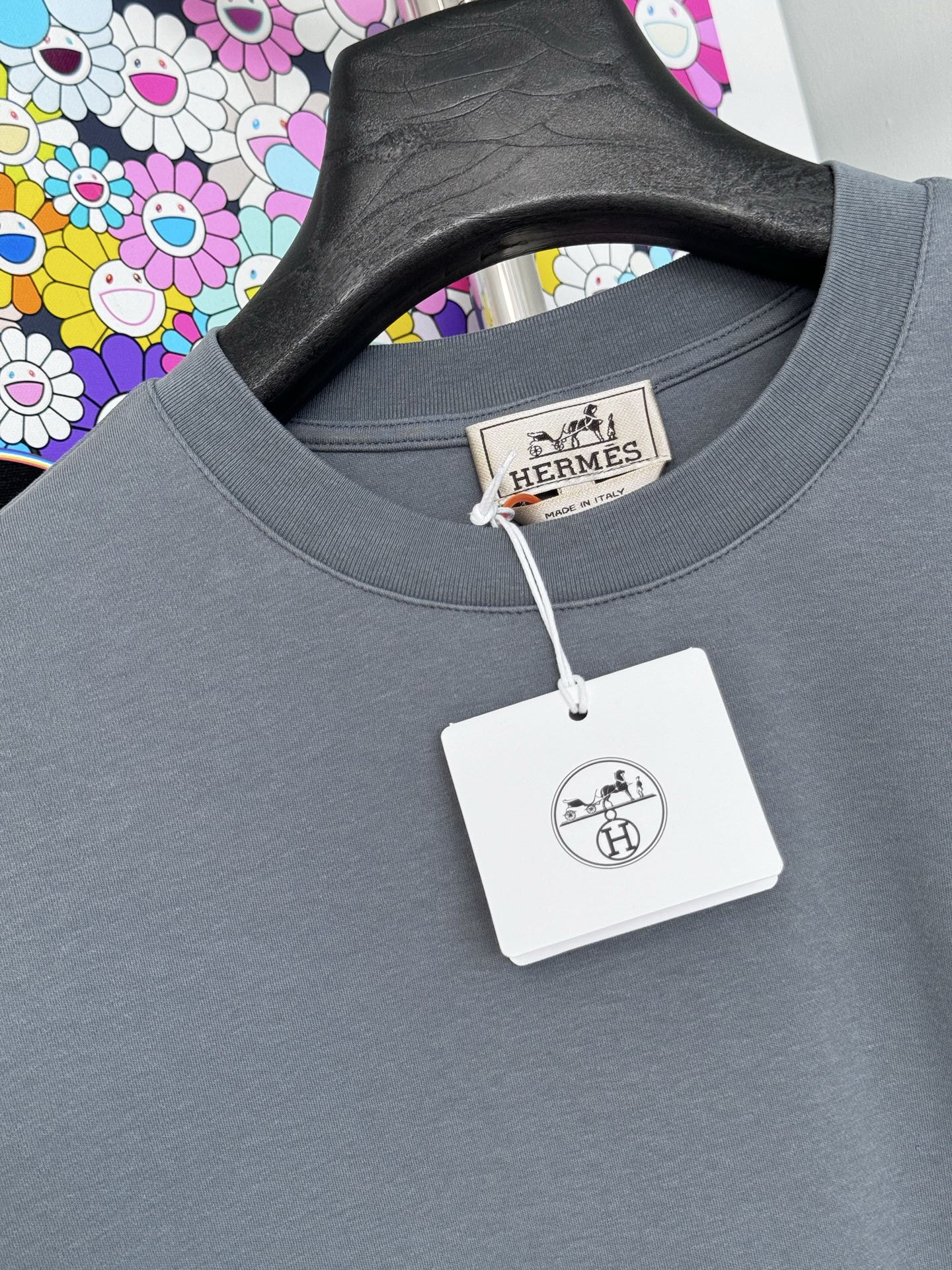 Hermès 爱马仕 皮革贴饰短袖｜定制奥棉精梳·浇洗工艺