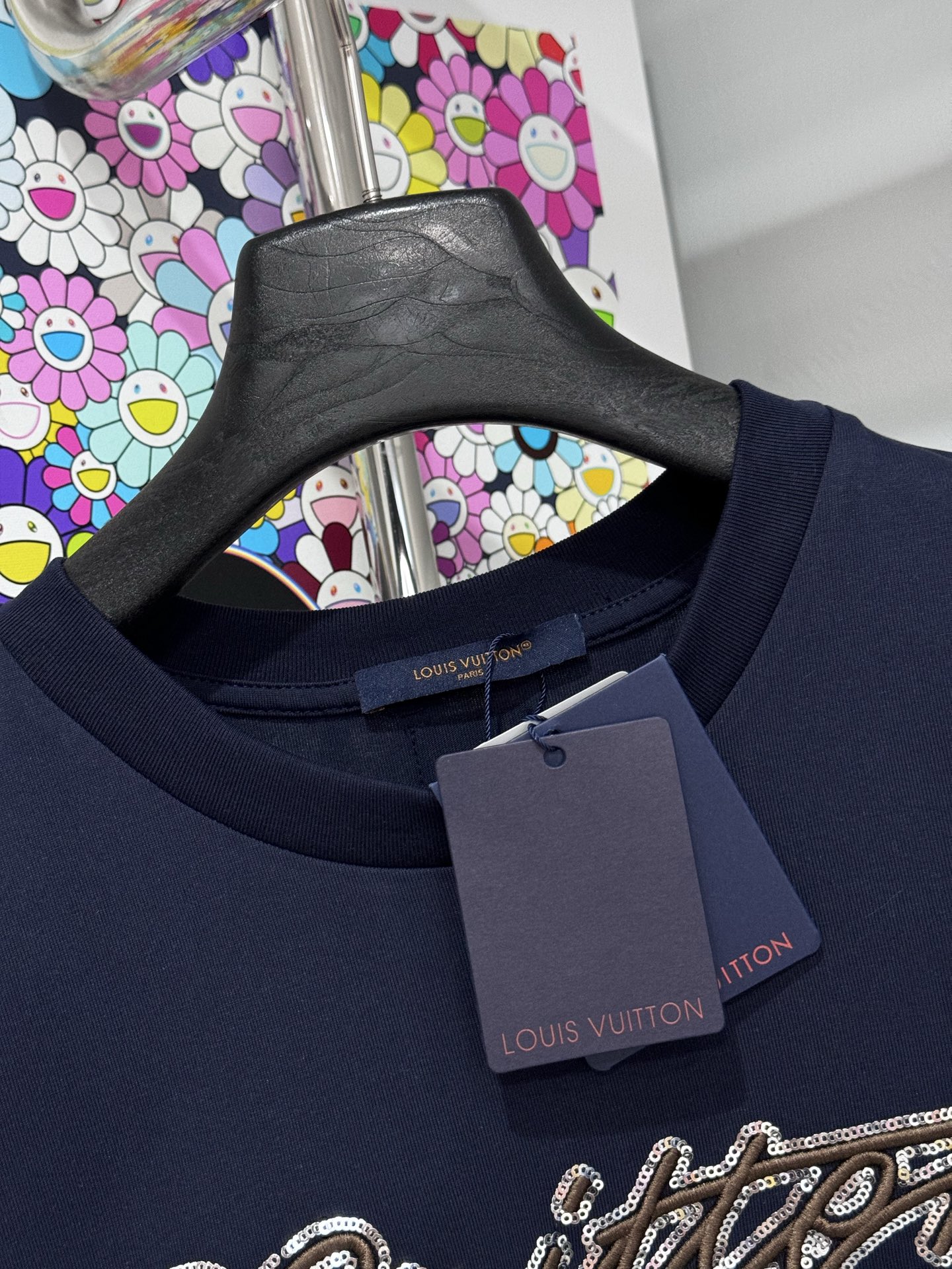 Louis Vuitton LV 亮片刺绣Logo宝蓝短袖