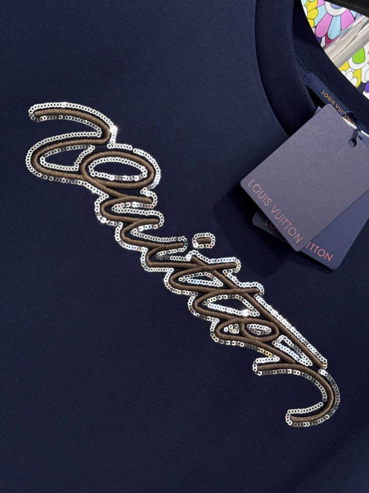 Louis Vuitton LV 亮片刺绣Logo宝蓝短袖