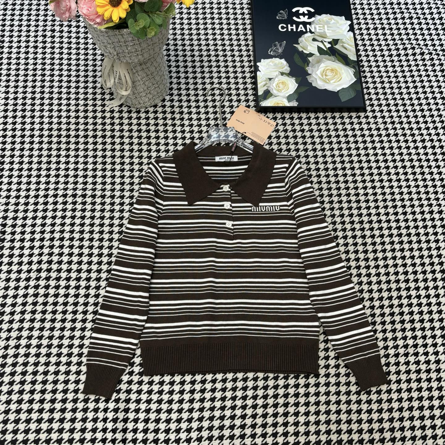 Miu Miu Striped Knit Polo Shirt - Collar Logo, Long Sleeve Sweater 1 i1754671874303 7951 0 0