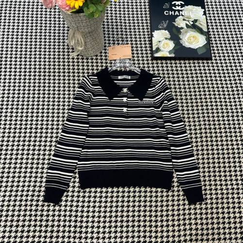Miu Miu Striped Knit Polo Shirt with Logo Jacquard - Spring/Summer Collection 1 Miu Miu Striped Knit Polo Shirt with Logo Jacquard - Spring/Summer Collection