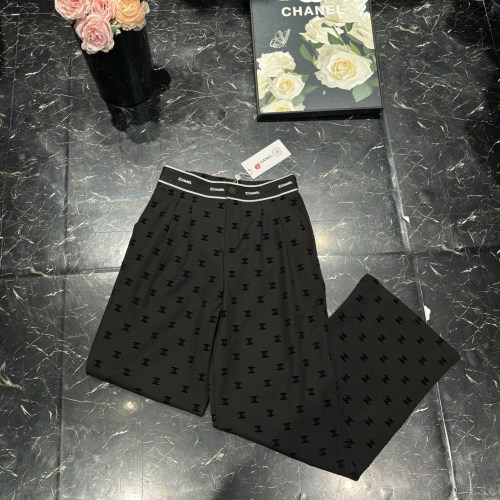 Chanel High Waist Wide Leg Trousers with Logo Print 1 Chanel High Waist Wide Leg Trousers with Logo Print