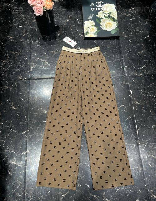 Chanel High-Waisted Wide-Leg Pants with All-Over Logo Print 1 Chanel High-Waisted Wide-Leg Pants with All-Over Logo Print
