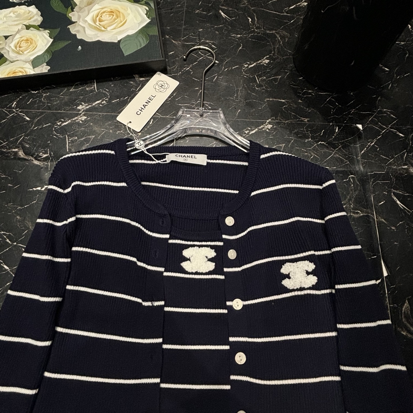 Chanel Striped Knit Cardigan Set - Classic Style in Navy and White 2 i1755512946230 8826 0 1
