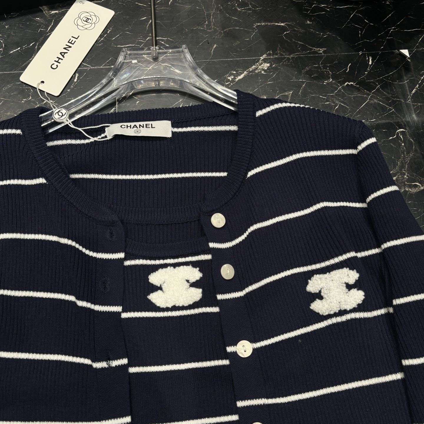 Chanel Striped Knit Cardigan Set - Classic Style in Navy and White 3 i1755512947809 1600 0 2