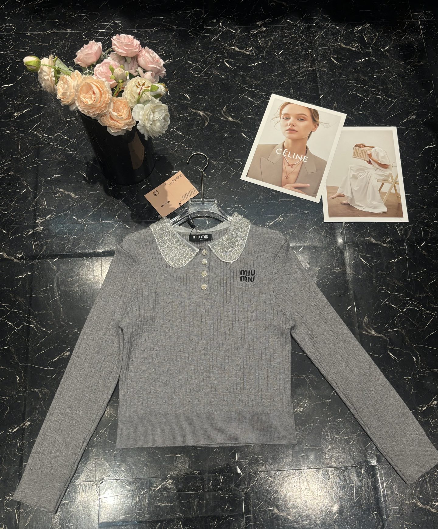 Miu Miu Women's Beaded Lace Collar Slim Fit Long Sleeve Knitted Top 1 i1755967898326 6871 0 0