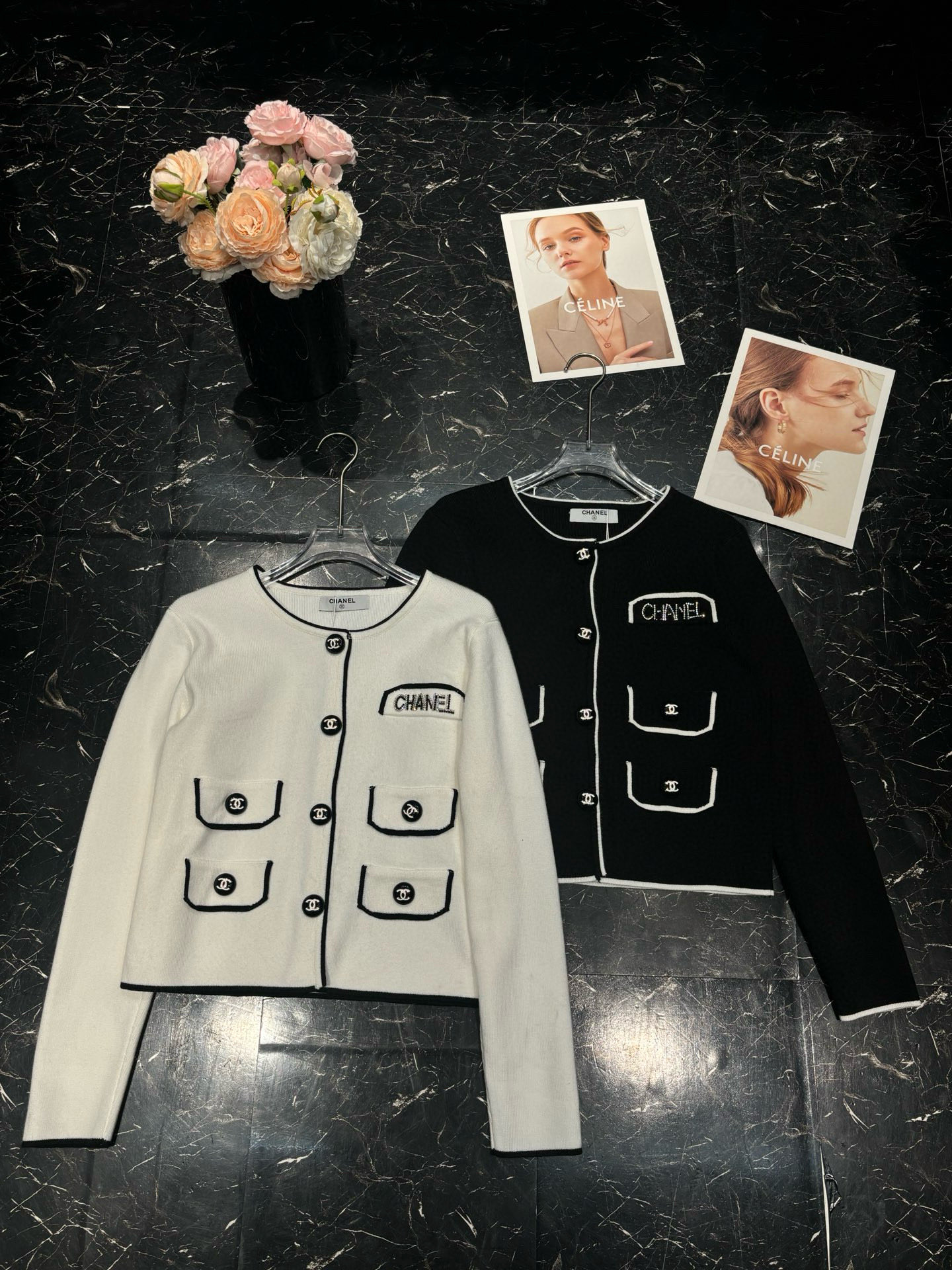 Elegant Chanel Inspired Knit Cardigan with Logo Pearl Embellishments - New Arrival 6 i1755968483384 2363 0 5