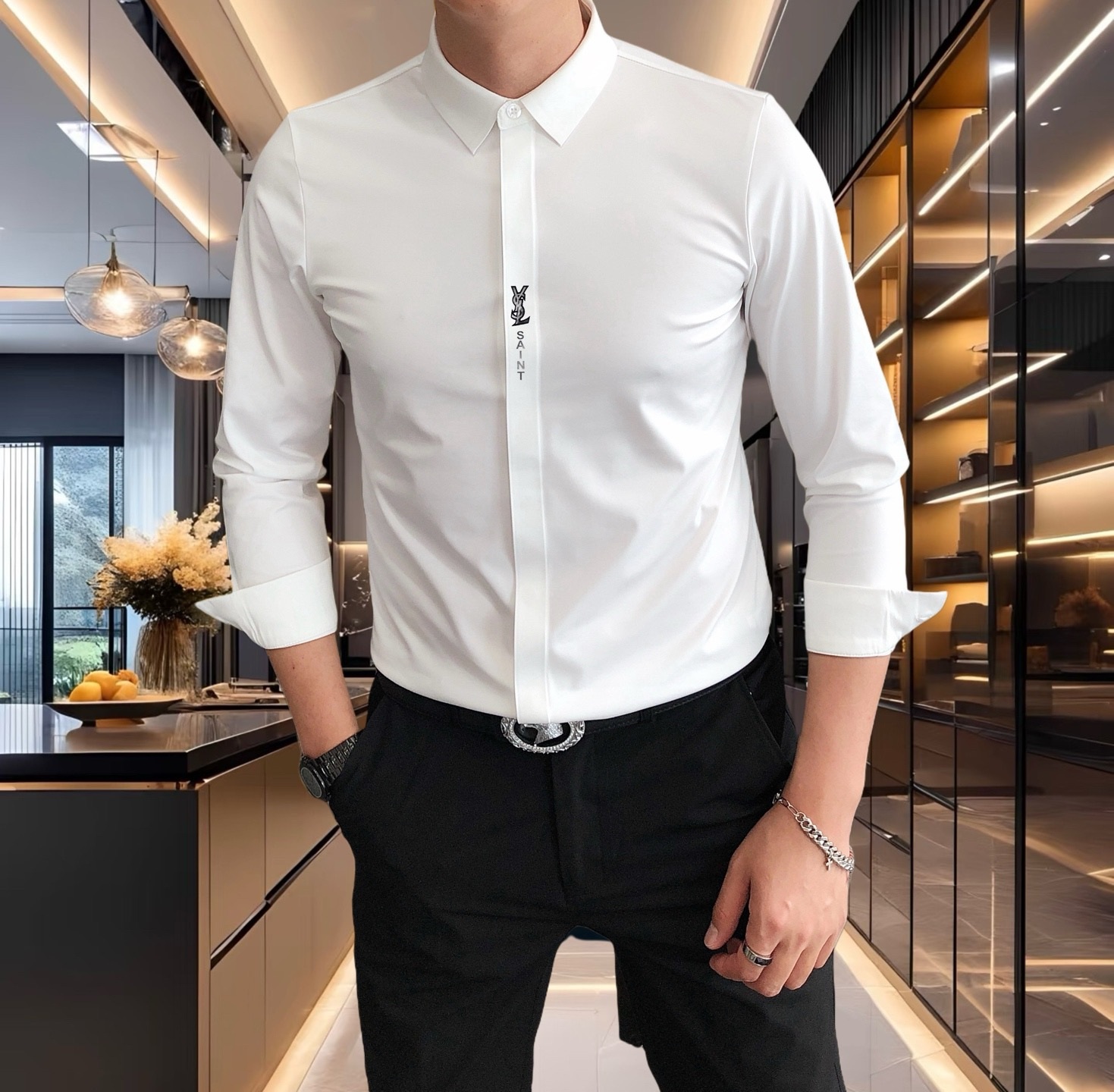 Luxurious Platinum Class Men’s Fashion Shirt with Italian Silk, Stylish and Sophisticated Design - 图片 2