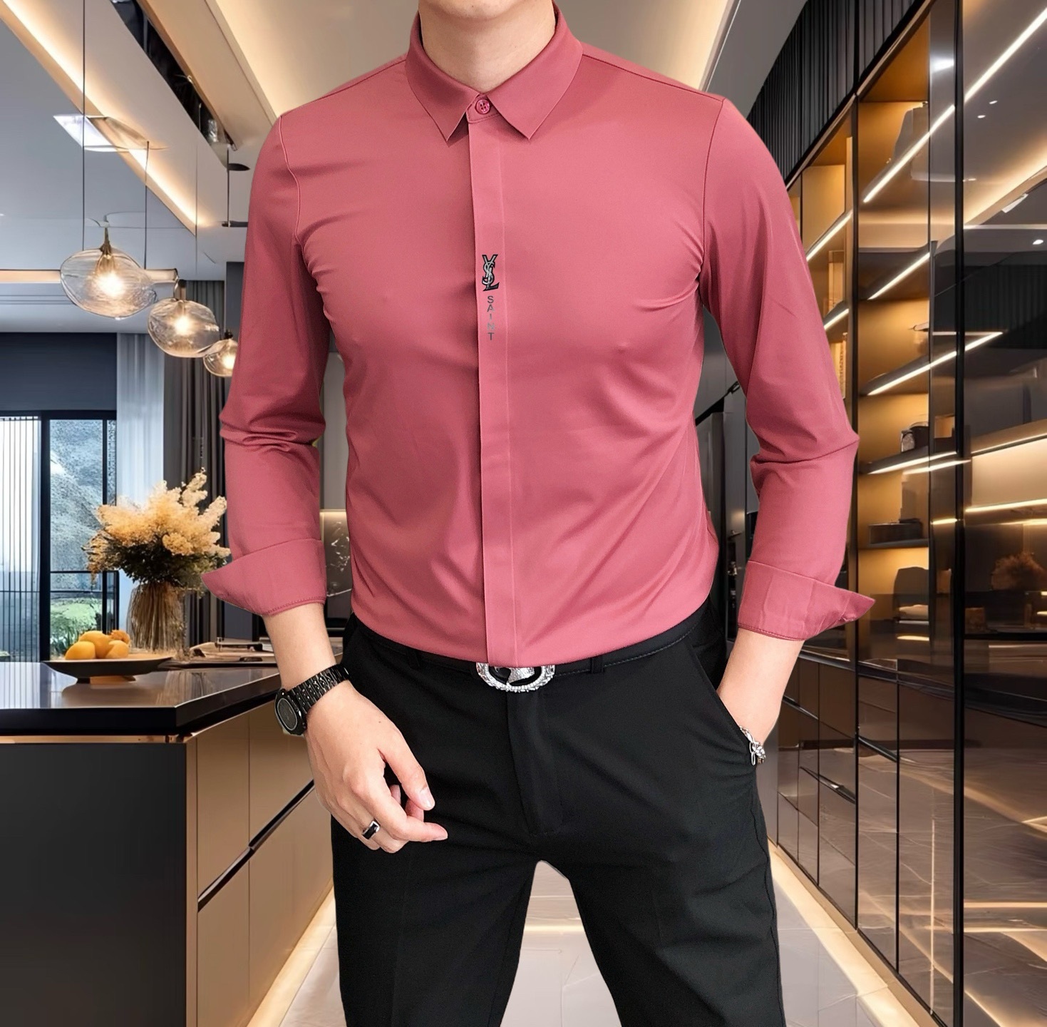 Luxurious Platinum Class Men’s Fashion Shirt with Italian Silk, Stylish and Sophisticated Design - 图片 4