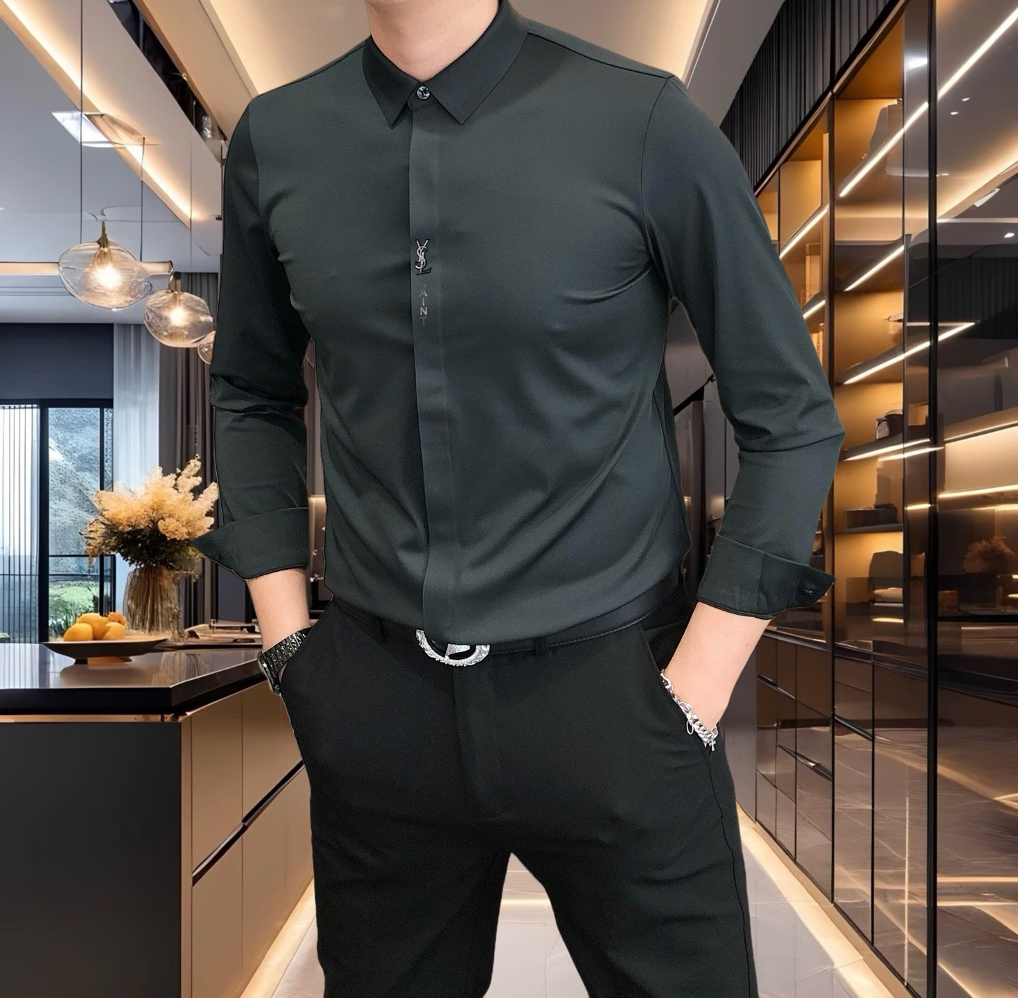 Luxurious Platinum Class Men’s Fashion Shirt with Italian Silk, Stylish and Sophisticated Design - 图片 8